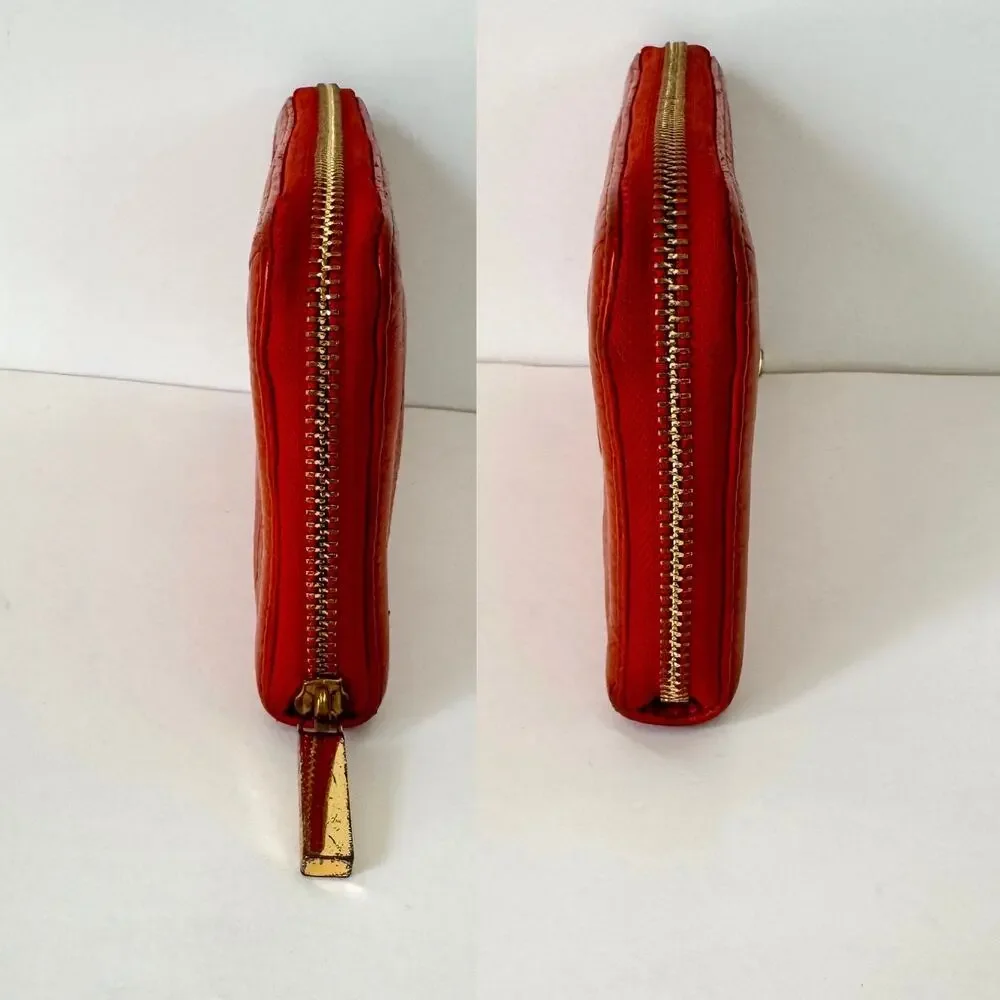 Tory Burch Zip Around Continental Wallet in Orange Soft Leather